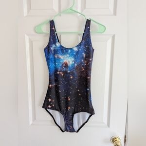 BlackMilk Black Milk Blue Space Galaxy Print One Piece Swimsuit Size S LT